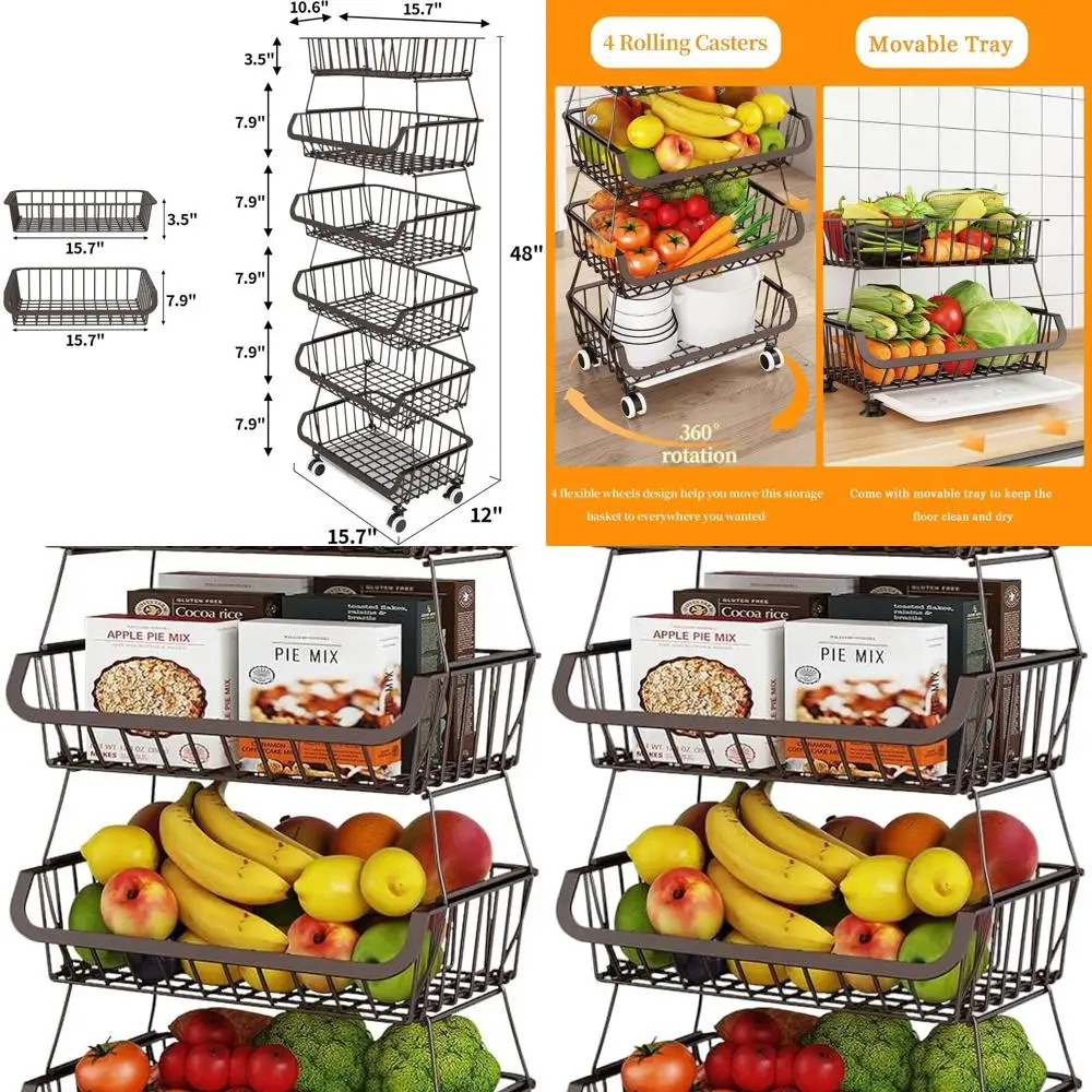 6-Tier Stackable Wire Basket Cart for Kitchen: Rolling Utility Fruit Veggie Organizer with Bronze Finish
6-Tier Stackable Wire Basket Cart for Kitchen: Rolling Utility Fruit Veggie Organizer with Bronze Finish