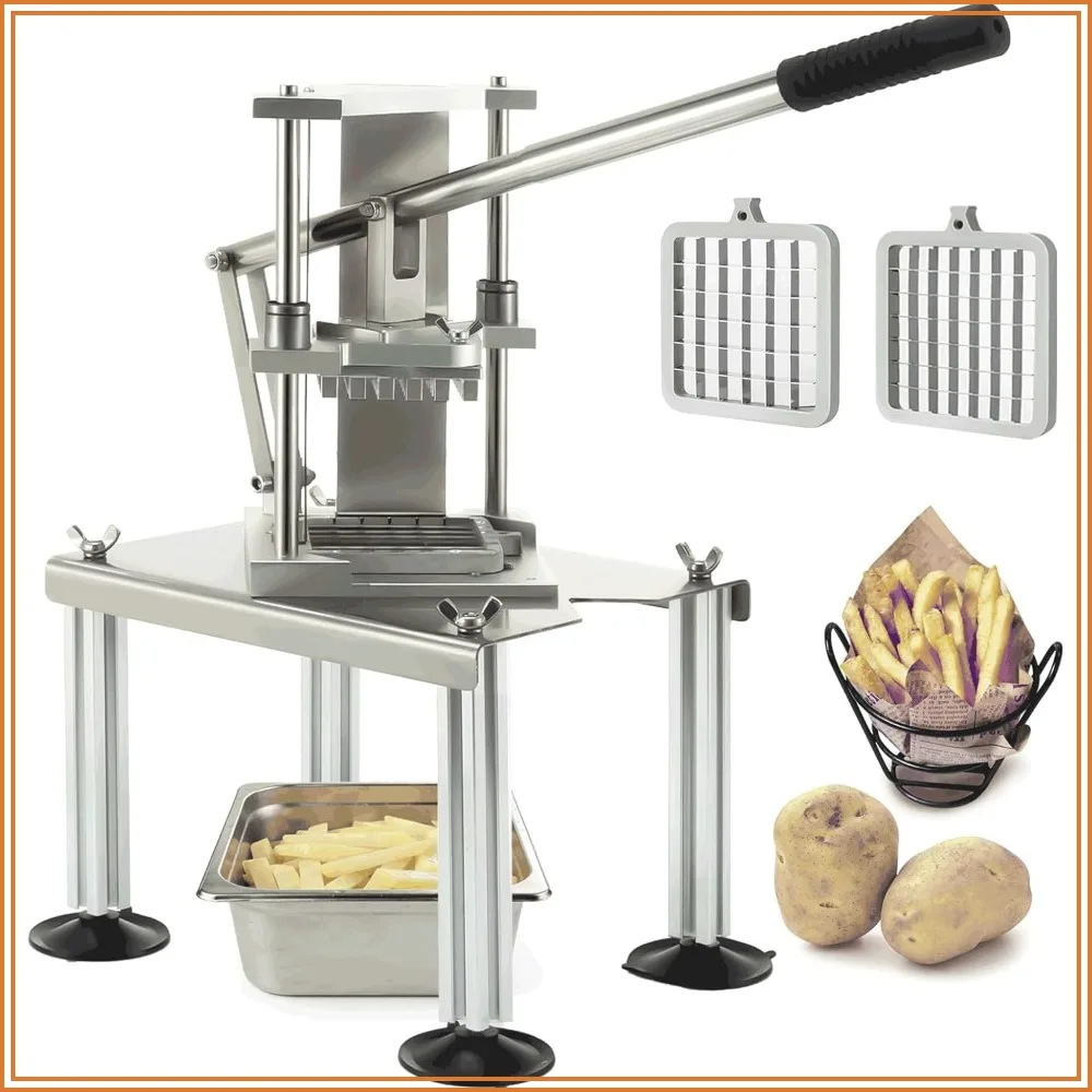 Commercial Heavy Duty French Fry Cutter, Stainless Steel Potato Slicer with 1/2" & 3/8" 2 Blades, Strong Suction Manual Vegetable Cutter for Restaurant, Food Truck, Home Kitchen
Commercial Heavy Duty French Fry Cutter, Stainless Steel Potato Slicer with 1/2" & 3/8" 2 Blades, Strong Suction Manual Vegetable Cutter for Restaurant, Food Truck, Home Kitchen