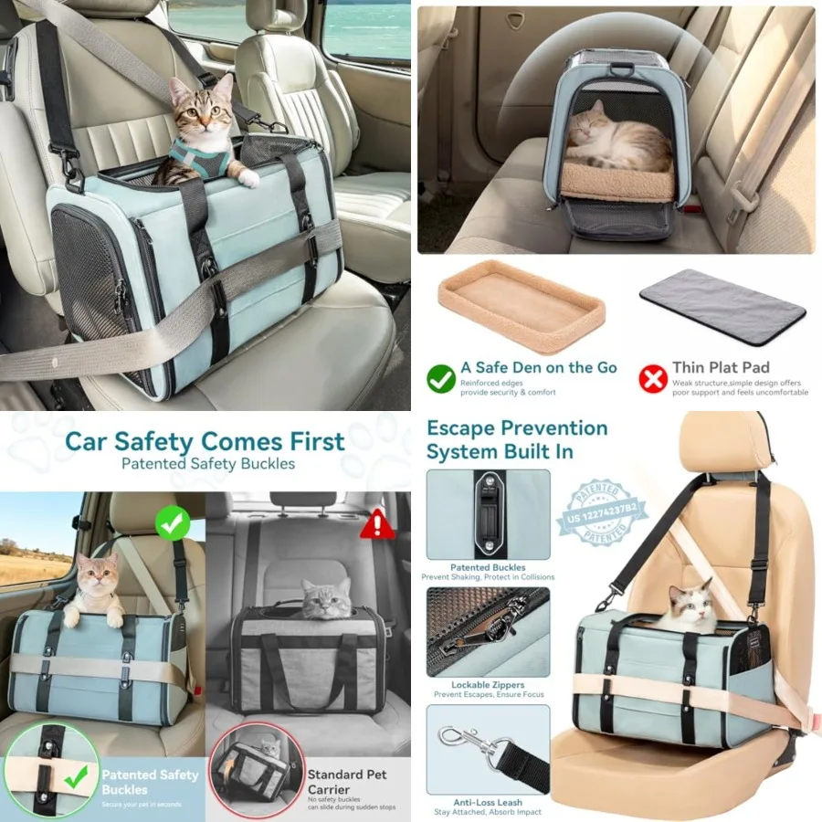 Soft-Sided Cat Carrier with Patented Safety Buckles, Lockable Zippers Safety Tether, Escape-Resistant Travel Pet Carrier for Ca
Soft-Sided Cat Carrier with Patented Safety Buckles, Lockable Zippers Safety Tether, Escape-Resistant Travel Pet Carrier for Ca