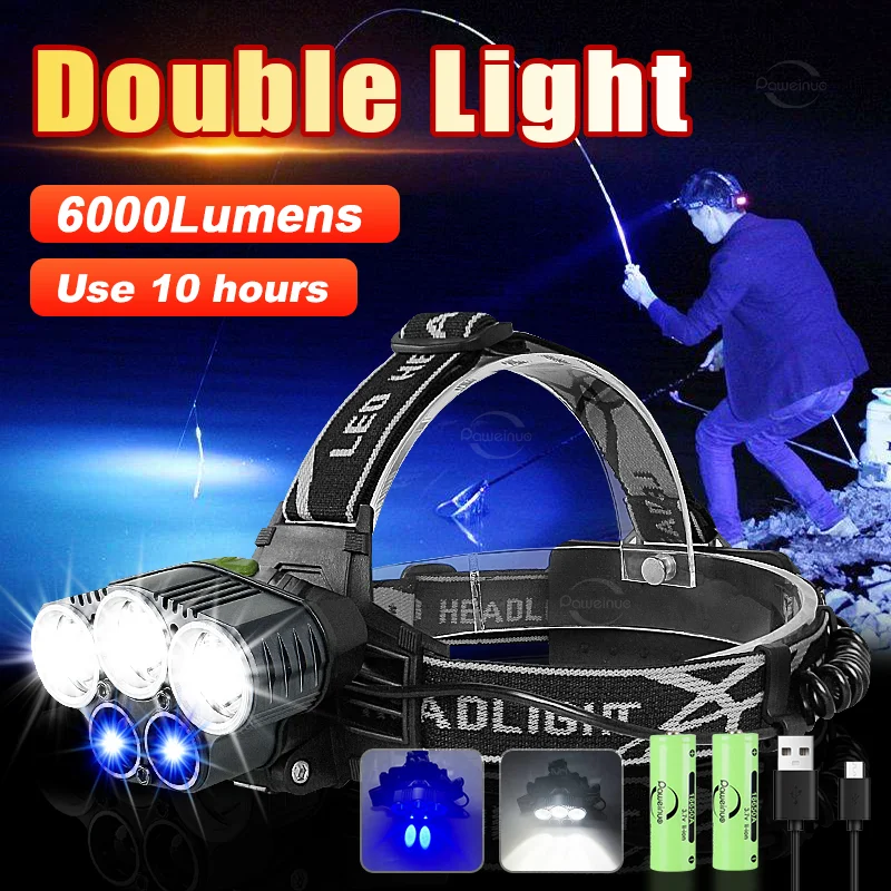 Портативный 5 * светодиодный налобный фонарь с синим светом, перезаряжаемый налобный фонарь типа c 18650, дальний налобный фонарь для рыбалки и охоты
Портативный 5 * светодиодный налобный фонарь с синим светом, перезаряжаемый налобный фонарь типа c 18650, дальний налобный фонарь для рыбалки и охоты
