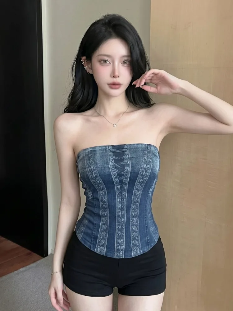 Summer New Style Crossed Shoulder Denim Print Sleeveless Hot Girl Slim Fit Backless Tube Top Vest Skin-friendly Breathable
Summer New Style Crossed Shoulder Denim Print Sleeveless Hot Girl Slim Fit Backless Tube Top Vest Skin-friendly Breathable
