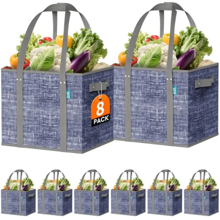 Reusable Grocery Bags, Large Foldable Shopping Tote Bags with Reinforced Handles and Hard Bottom, 8 Pack
Reusable Grocery Bags, Large Foldable Shopping Tote Bags with Reinforced Handles and Hard Bottom, 8 Pack