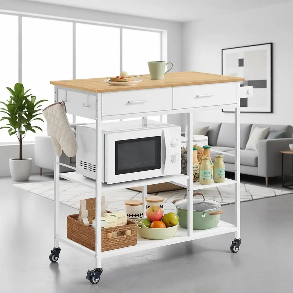 Oak Beige & Matte White Mobile Kitchen Cart with Storage, Towel Rack, Drawers & Hooks, 17.7x38.8x35.4
Oak Beige & Matte White Mobile Kitchen Cart with Storage, Towel Rack, Drawers & Hooks, 17.7x38.8x35.4