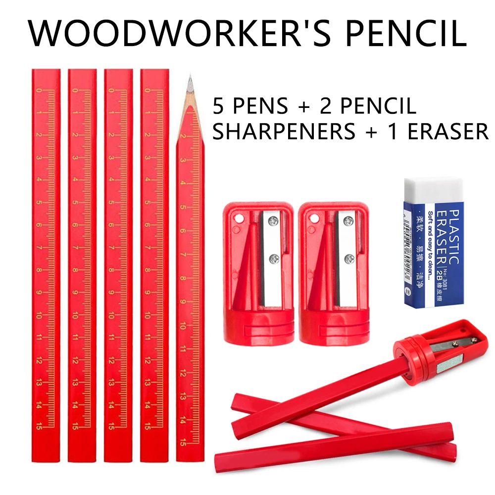 Woodworking Pencils Set Dedicated Marking Workers Flat Head Pen Wood Drawing Lines, Carpenter Single Hole Pencil Sharpener
Woodworking Pencils Set Dedicated Marking Workers Flat Head Pen Wood Drawing Lines, Carpenter Single Hole Pencil Sharpener