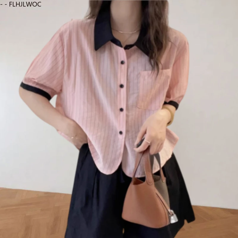 Cute Pink Tops Blouses Sweet Japan Girls Preppy Style Casual Loose Short Sleeve Summer Striped Shirts
Cute Pink Tops Blouses Sweet Japan Girls Preppy Style Casual Loose Short Sleeve Summer Striped Shirts