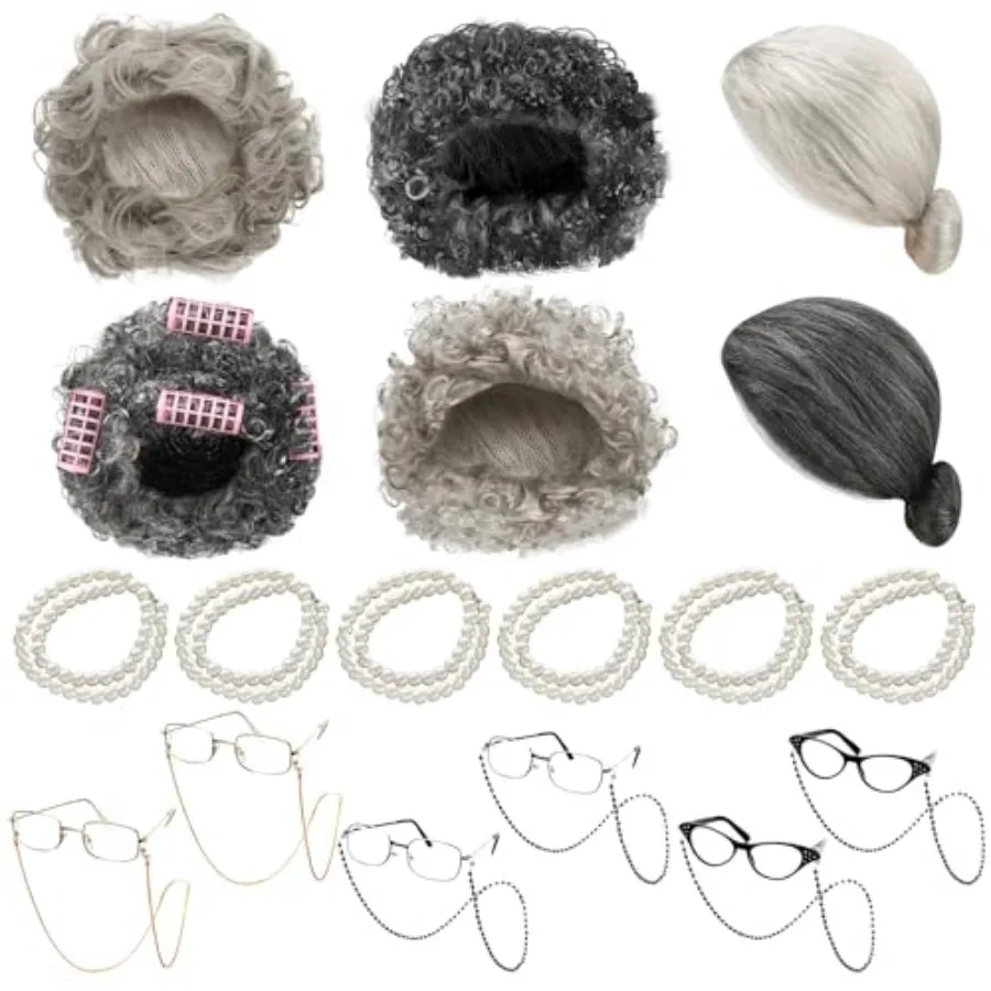 Ceenna 18 Pcs Old Lady Wig Costume Set Grandma Wig Granny Glasses Halloween Costume for Women Old Lady Cosplay Dress Party
Ceenna 18 Pcs Old Lady Wig Costume Set Grandma Wig Granny Glasses Halloween Costume for Women Old Lady Cosplay Dress Party