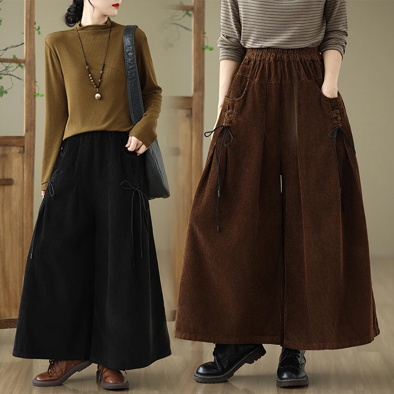 Vintage Belted Design Color Corduroy Wide Leg Pants plus Size Women's Elastic Waist Versatile Slimming Straight Casual ...
Vintage Belted Design Color Corduroy Wide Leg Pants plus Size Women's Elastic Waist Versatile Slimming Straight Casual ...