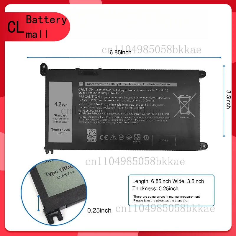 For Dell Inspiron 5482 5485 5491 3310 2-in-1 3493 3593 3793 5493 5585 5593 5480 5590 3584 Vostro 3491 YRDD6 1VX1H Laptop Battery
For Dell Inspiron 5482 5485 5491 3310 2-in-1 3493 3593 3793 5493 5585 5593 5480 5590 3584 Vostro 3491 YRDD6 1VX1H Laptop Battery