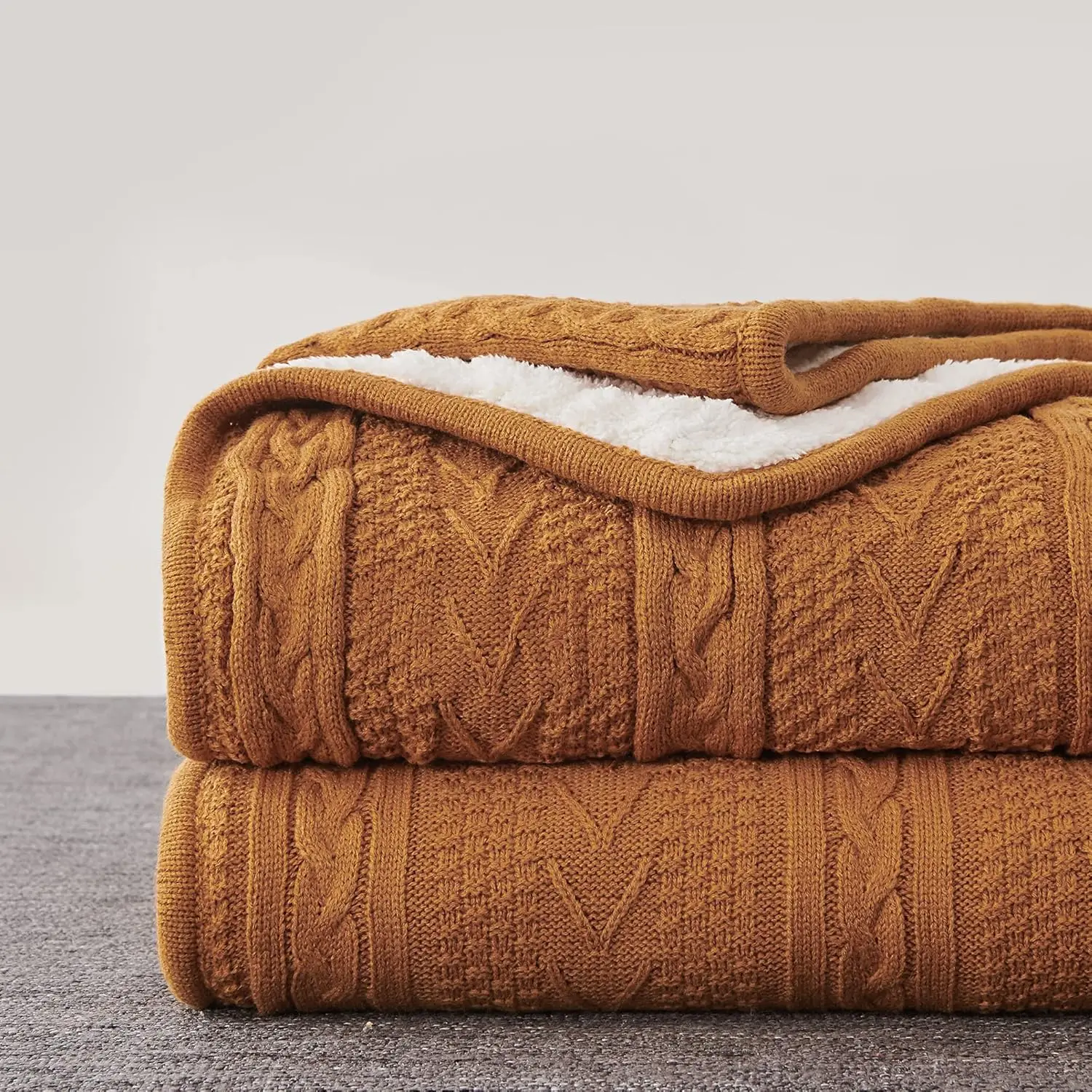 Acrylic Cable Knit Sherpa Throw Blanket - Thick, Soft, Big, Cozy Burnt Orange Knitted Fleece Blankets For Couch, Sofa, Bed -
Acrylic Cable Knit Sherpa Throw Blanket - Thick, Soft, Big, Cozy Burnt Orange Knitted Fleece Blankets For Couch, Sofa, Bed -