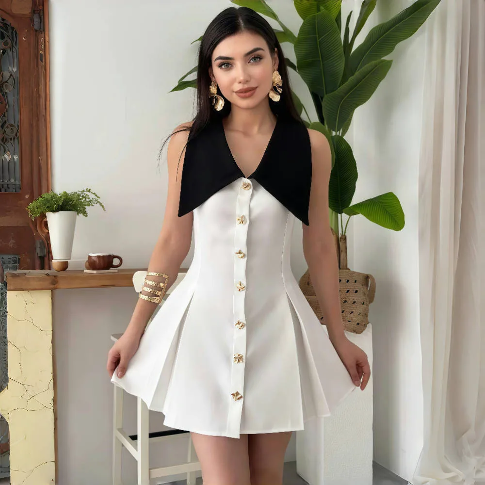 Apprabant Blazer A-Line Pleated Mini Dress Women's V Neck Sleeveless Buttons Slim Suit Short Dress Elegant Office Lady Outfit
Apprabant Blazer A-Line Pleated Mini Dress Women's V Neck Sleeveless Buttons Slim Suit Short Dress Elegant Office Lady Outfit