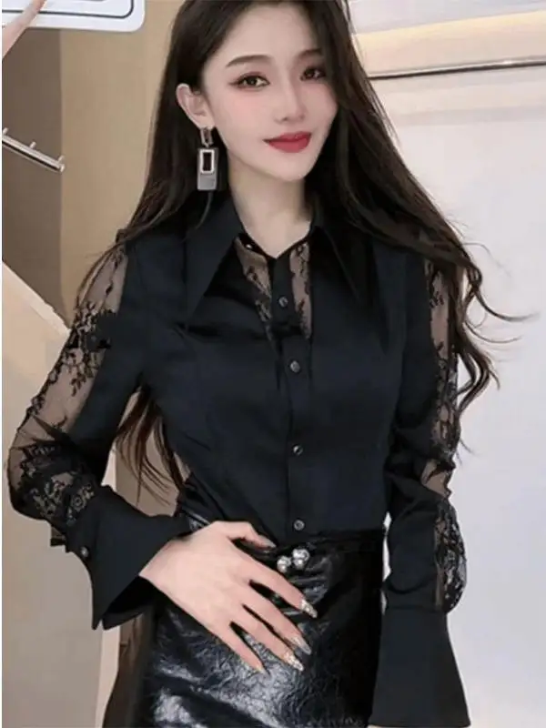 Fashionable Lace Splice Long Sleeve Women's Shirt Slimming Waist Design Spring New Style Collar Button Detail Regular Fit
Fashionable Lace Splice Long Sleeve Women's Shirt Slimming Waist Design Spring New Style Collar Button Detail Regular Fit