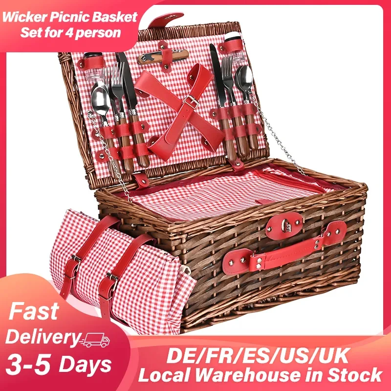 24PCS Handmade Wicker Picnic Basket Set for 4 Person with Waterproof Picnic Blanket Cutlery Corkscrew for Family Outdoor Party
24PCS Handmade Wicker Picnic Basket Set for 4 Person with Waterproof Picnic Blanket Cutlery Corkscrew for Family Outdoor Party