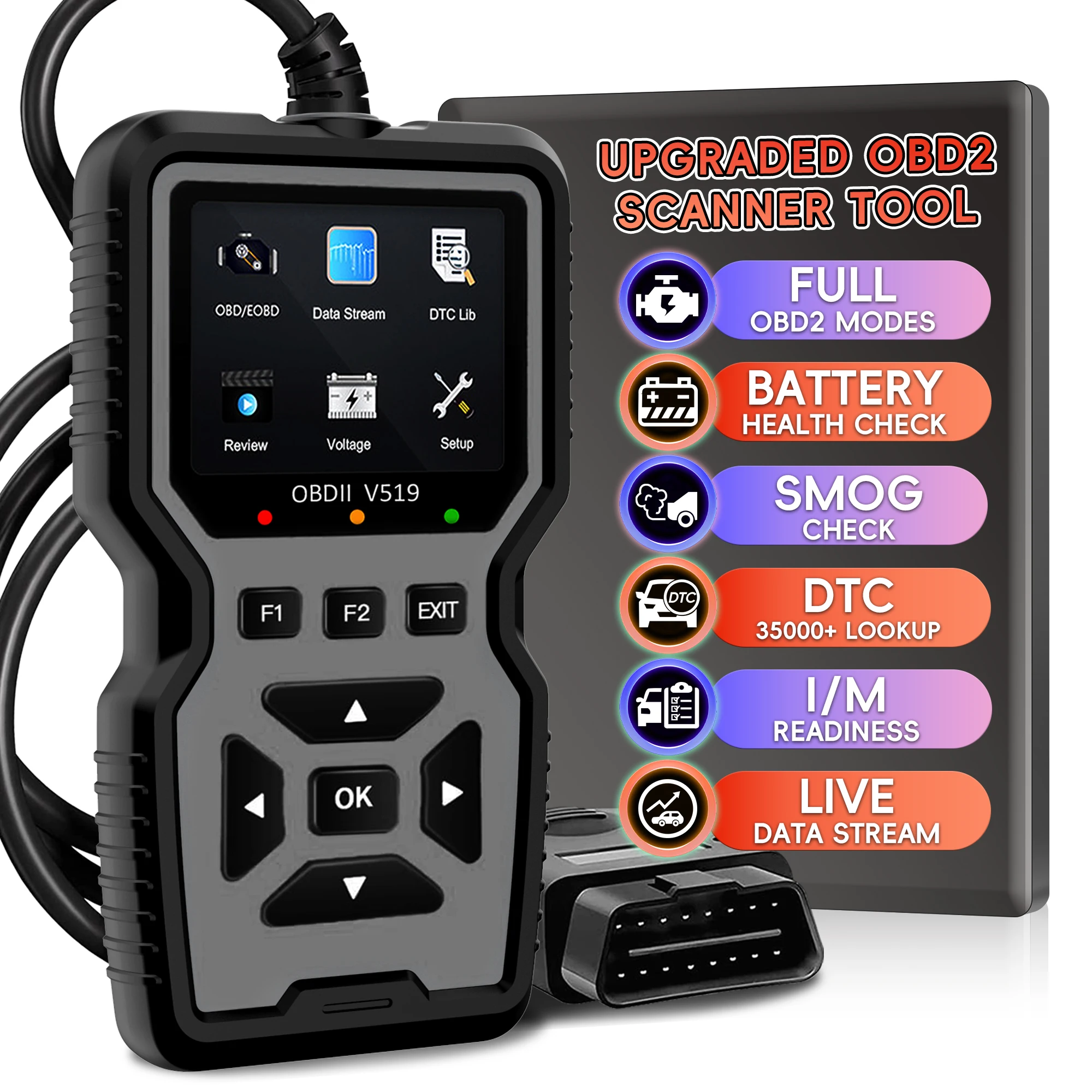 OBD2 Scanner Car Diagnostic Tool, OBDII EOBD Code Reader, Enhanced Check Car Engine Light Diagnostic Scan Tool