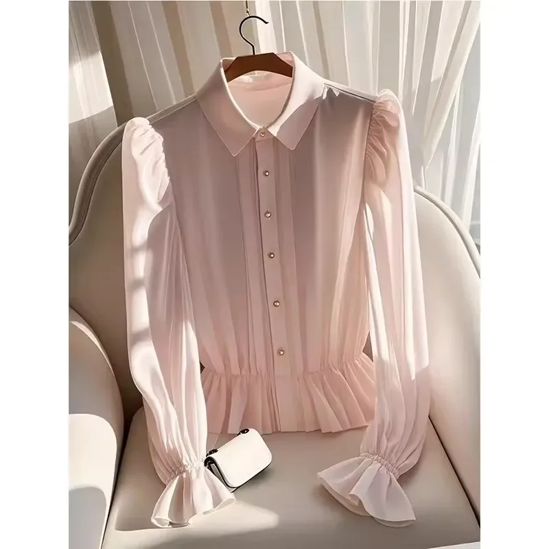 Pop Pop French Women Shirts Simplicity Office Lady Solid Lapel All-match Top Spring Long Sleeve Temperament Pleated Ladies Blou
Pop Pop French Women Shirts Simplicity Office Lady Solid Lapel All-match Top Spring Long Sleeve Temperament Pleated Ladies Blou