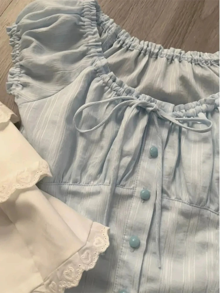 Sweet Women Shirts Ruffles French Puff Short Sleeve Crop Tops Summer Slim O Neck Lace Up Single Breasted Blouse All Match Top
Sweet Women Shirts Ruffles French Puff Short Sleeve Crop Tops Summer Slim O Neck Lace Up Single Breasted Blouse All Match Top
