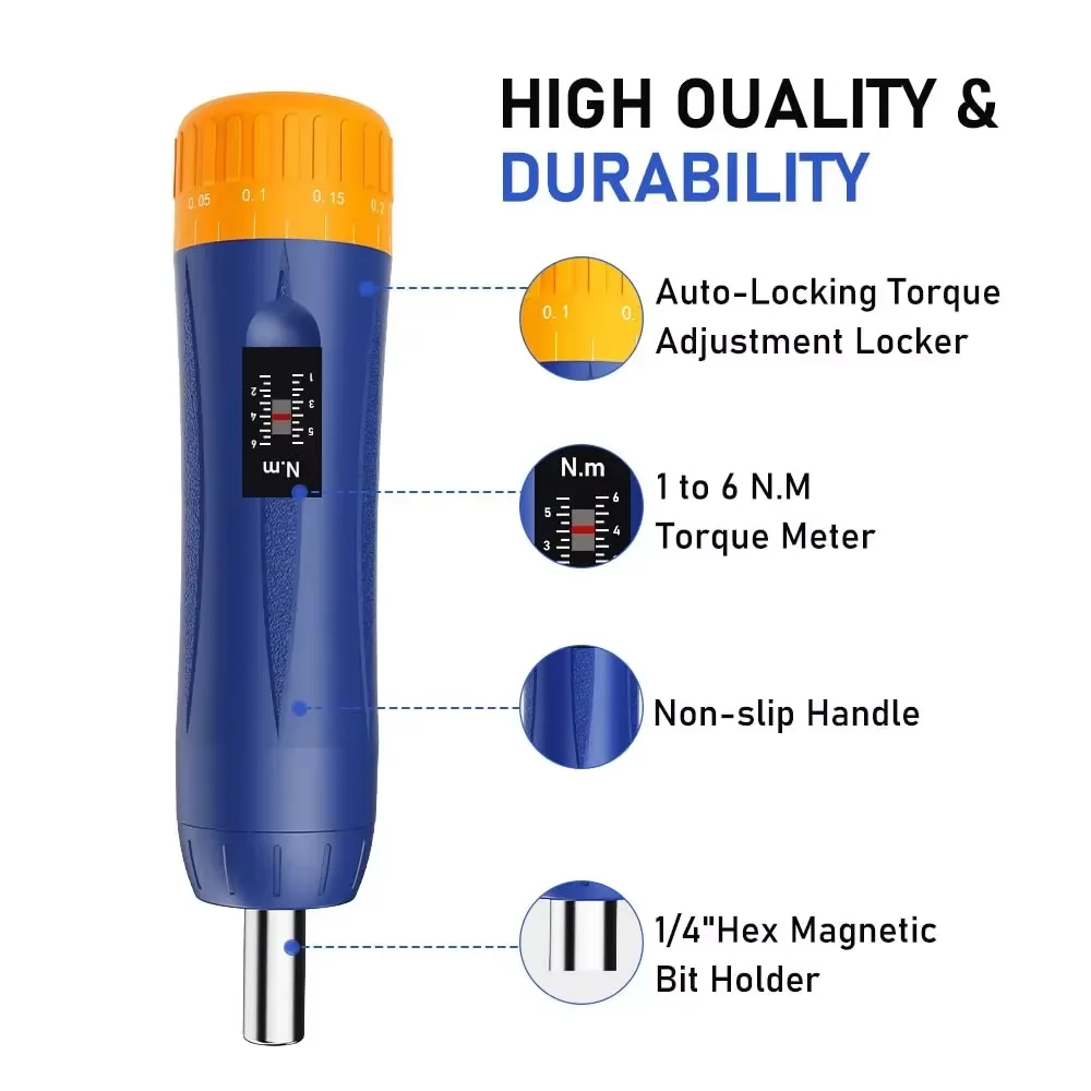 Preset Torque Screwdriver 1-6 Nm 1/4'' Drive Precision Adjustable Torque Wrench Set for Maintenance Tool Bike Repairing Mounting
Preset Torque Screwdriver 1-6 Nm 1/4'' Drive Precision Adjustable Torque Wrench Set for Maintenance Tool Bike Repairing Mounting