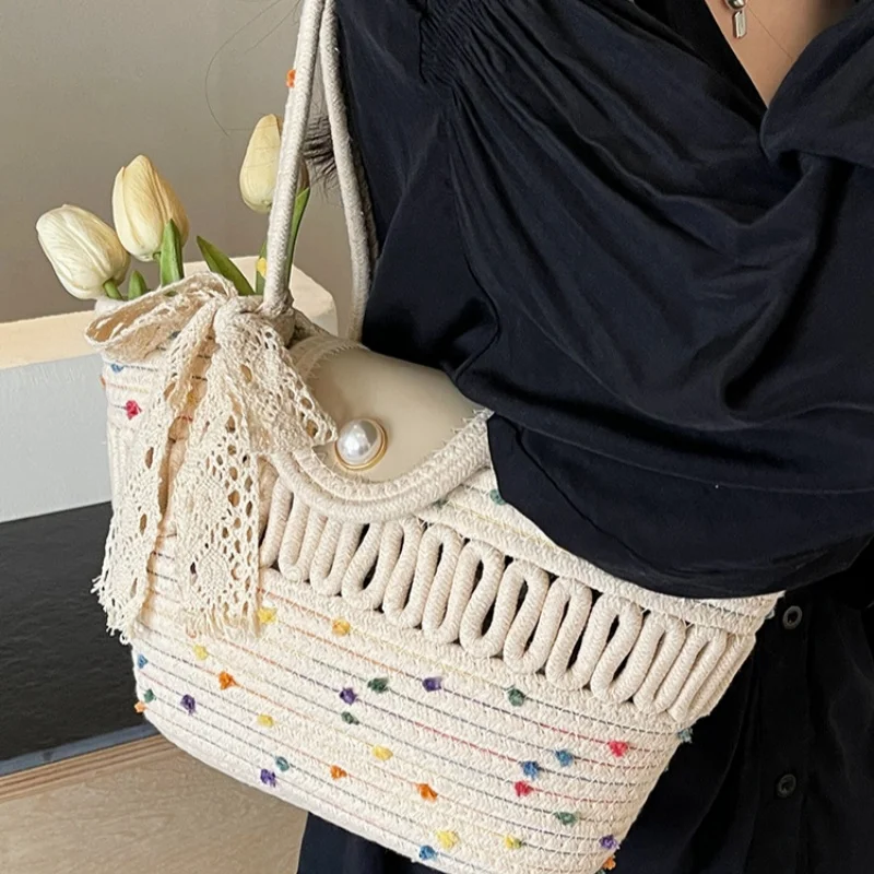 Colorful Woven Single-Shoulder Tote Bag Stylish Bohemian Elegant Natural-looking Practical Spacious Embellished Handbag For Trip
Colorful Woven Single-Shoulder Tote Bag Stylish Bohemian Elegant Natural-looking Practical Spacious Embellished Handbag For Trip