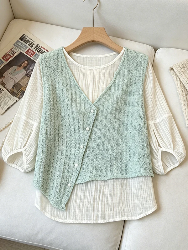 plus Size Mint Blue Texture Vest Short Sleeve Women's Shirt Summer New Style Fake Two-Piece Top Comfortable Breathable Korean...
plus Size Mint Blue Texture Vest Short Sleeve Women's Shirt Summer New Style Fake Two-Piece Top Comfortable Breathable Korean...