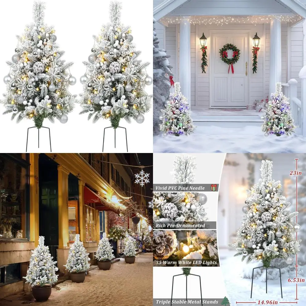Battery-Powered 30 Artificial Snow Flocked Outdoor Christmas Trees, Dual, with Silver Berries, Pine Cones, and 8 Lighting Modes
Battery-Powered 30 Artificial Snow Flocked Outdoor Christmas Trees, Dual, with Silver Berries, Pine Cones, and 8 Lighting Modes