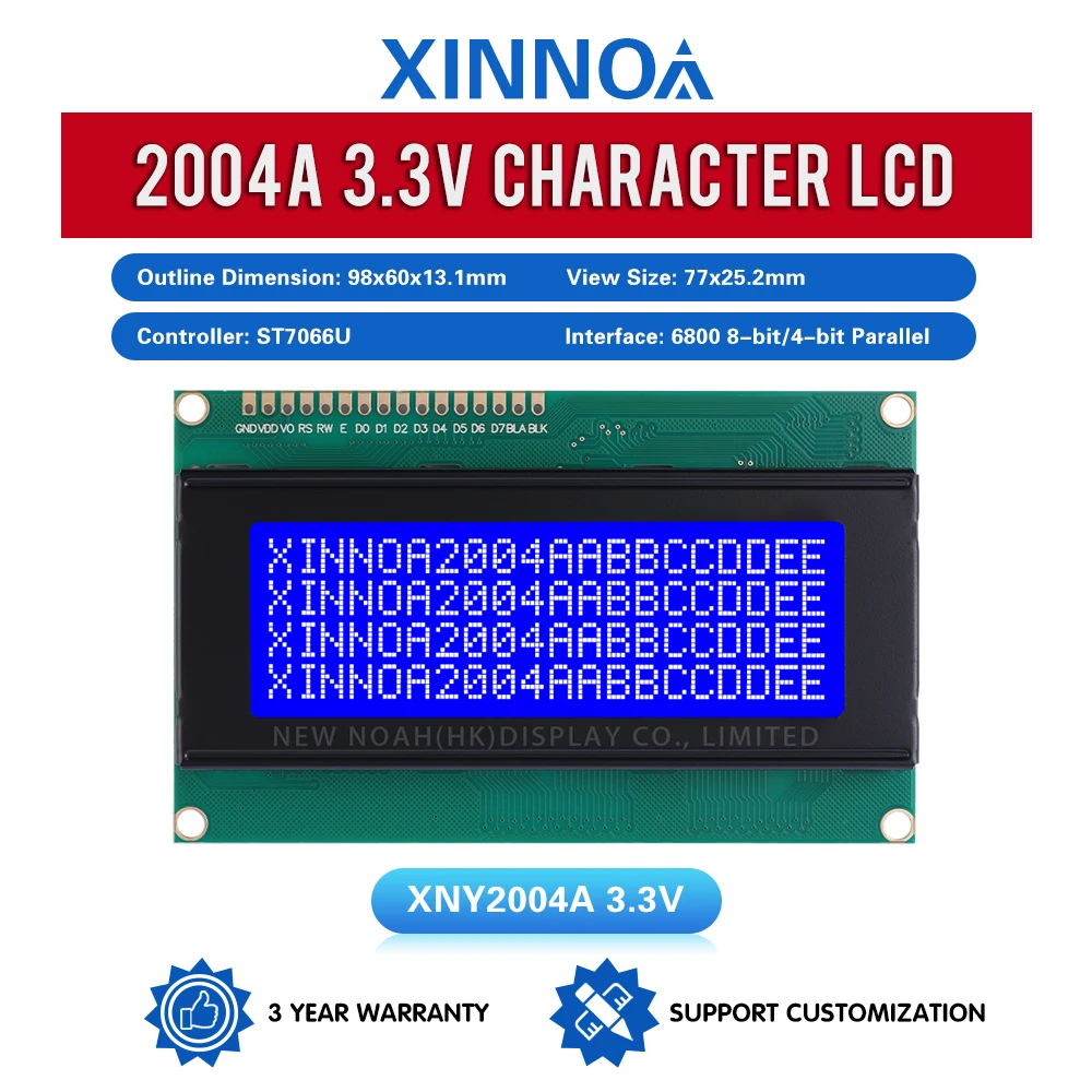 Blue Film White Letters 2004A 3.3V Character LCD Module 4*20 4X20 Support Customized Language Controller ST7066U Spot Module
Blue Film White Letters 2004A 3.3V Character LCD Module 4*20 4X20 Support Customized Language Controller ST7066U Spot Module