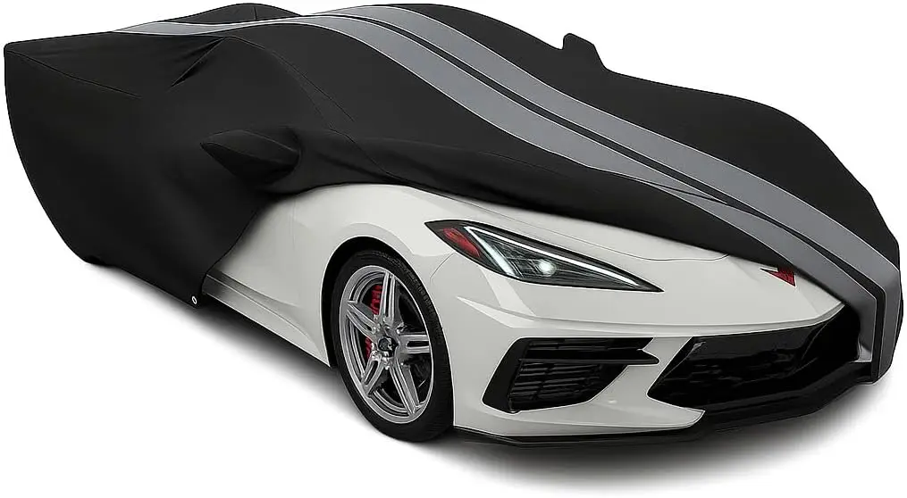 Outdoor/Indoor Use, 300 Denier, Black with Gray Stripes, Water Resistant & UV Protection Car Cover
Outdoor/Indoor Use, 300 Denier, Black with Gray Stripes, Water Resistant & UV Protection Car Cover