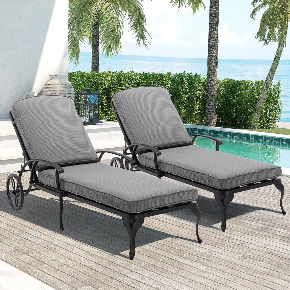 Lounge Chair Outdoor Set of 2 Patio Pool Chairs Tanning Lounges for Outside Beach Lounger Reclining Cast Aluminum with Gray Cus
Lounge Chair Outdoor Set of 2 Patio Pool Chairs Tanning Lounges for Outside Beach Lounger Reclining Cast Aluminum with Gray Cus