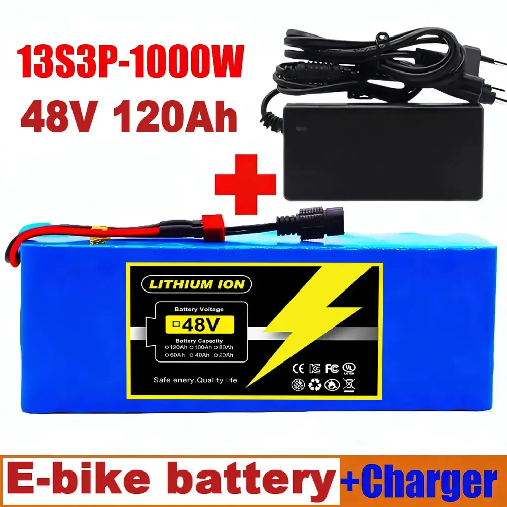48V 120Ah 1000W 13S3P XT60 48V lithium-ion battery pack 120000mAh, suitable for 54.6V electric scooters with BMS+charger
48V 120Ah 1000W 13S3P XT60 48V lithium-ion battery pack 120000mAh, suitable for 54.6V electric scooters with BMS+charger