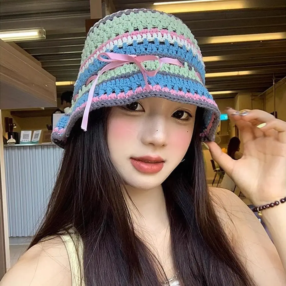 Versatile Handmade Knitted Bucket Hats Bow Ribbon Spring Summer Hollow Basin Cap Sweet Y2k Weave Hats Outdoor
Versatile Handmade Knitted Bucket Hats Bow Ribbon Spring Summer Hollow Basin Cap Sweet Y2k Weave Hats Outdoor