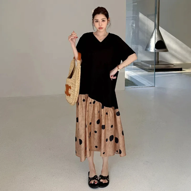 New 2025 Summer Woman Dresses Loose Plus Size Dot Print Patchwork Linen Lady Vestidos V-Neck Fake Two Piece Female Robe KE6812
New 2025 Summer Woman Dresses Loose Plus Size Dot Print Patchwork Linen Lady Vestidos V-Neck Fake Two Piece Female Robe KE6812