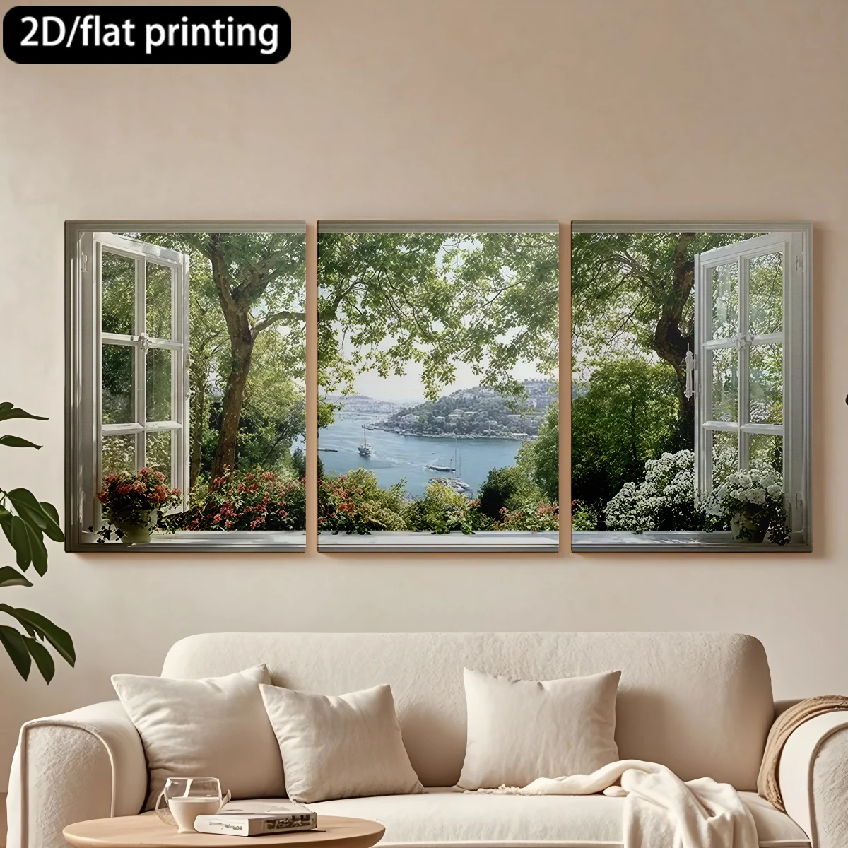 2D flat printing 3pc wooden frame canvas decorative painting Open window, waterway, greenery.Corridor bedroom decoration
2D flat printing 3pc wooden frame canvas decorative painting Open window, waterway, greenery.Corridor bedroom decoration