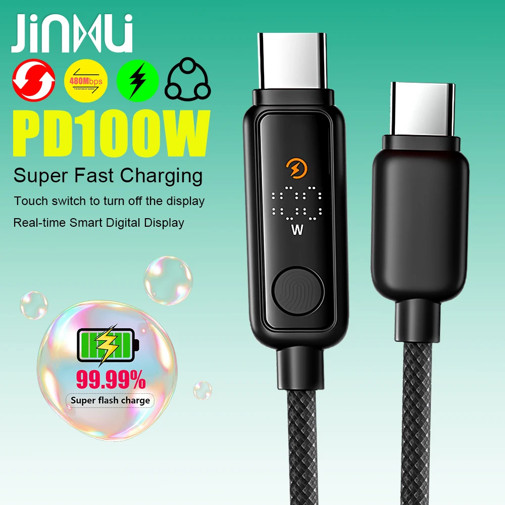 JINMUXI Ultra-Fast Charging Cable Smart Touch Digital Display Type-C Data Cable 100W Fast Charging for Phones, Tablets & Laptops
JINMUXI Ultra-Fast Charging Cable Smart Touch Digital Display Type-C Data Cable 100W Fast Charging for Phones, Tablets & Laptops