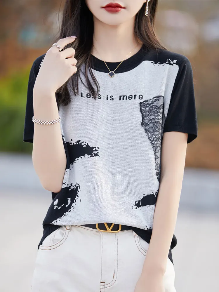 Women's Tees Ice Silk Coolness Jacquard Weave Tops Loose O-Neck Pullovers Short Sleeves Spring Summer Fashion Elegant T-Shirts
Women's Tees Ice Silk Coolness Jacquard Weave Tops Loose O-Neck Pullovers Short Sleeves Spring Summer Fashion Elegant T-Shirts