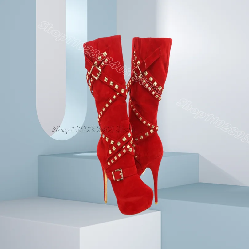 Red Rivet Decor Flock Knee Boots Stylish Back Zipper Stiletto Platform Women Party Casual Knee Boots 2025 Zapatos Para Mujere
Red Rivet Decor Flock Knee Boots Stylish Back Zipper Stiletto Platform Women Party Casual Knee Boots 2025 Zapatos Para Mujere