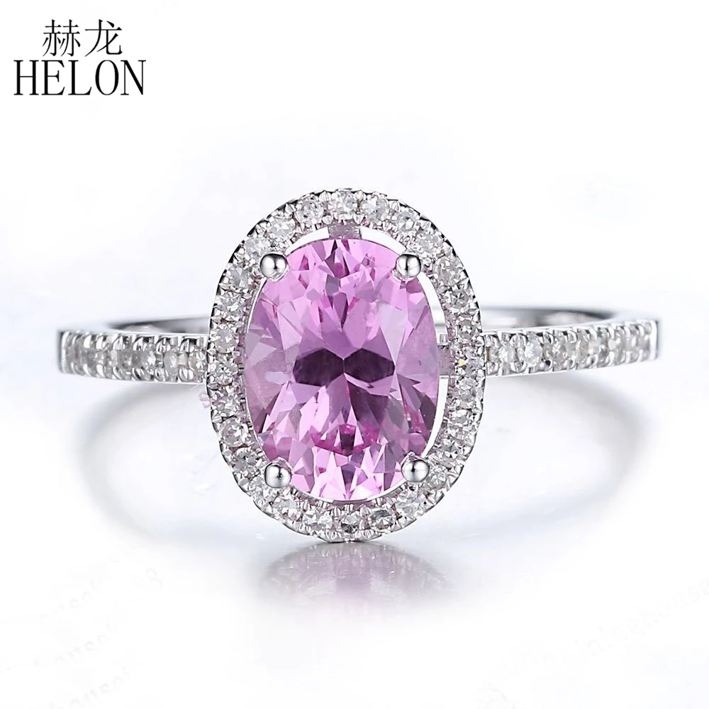 HELON Solid 14K White Gold Oval 8x6mm Pink Topaz Halo Diamonds Engagement Wedding Ring For Women Elegant Fine Jewelry
HELON Solid 14K White Gold Oval 8x6mm Pink Topaz Halo Diamonds Engagement Wedding Ring For Women Elegant Fine Jewelry