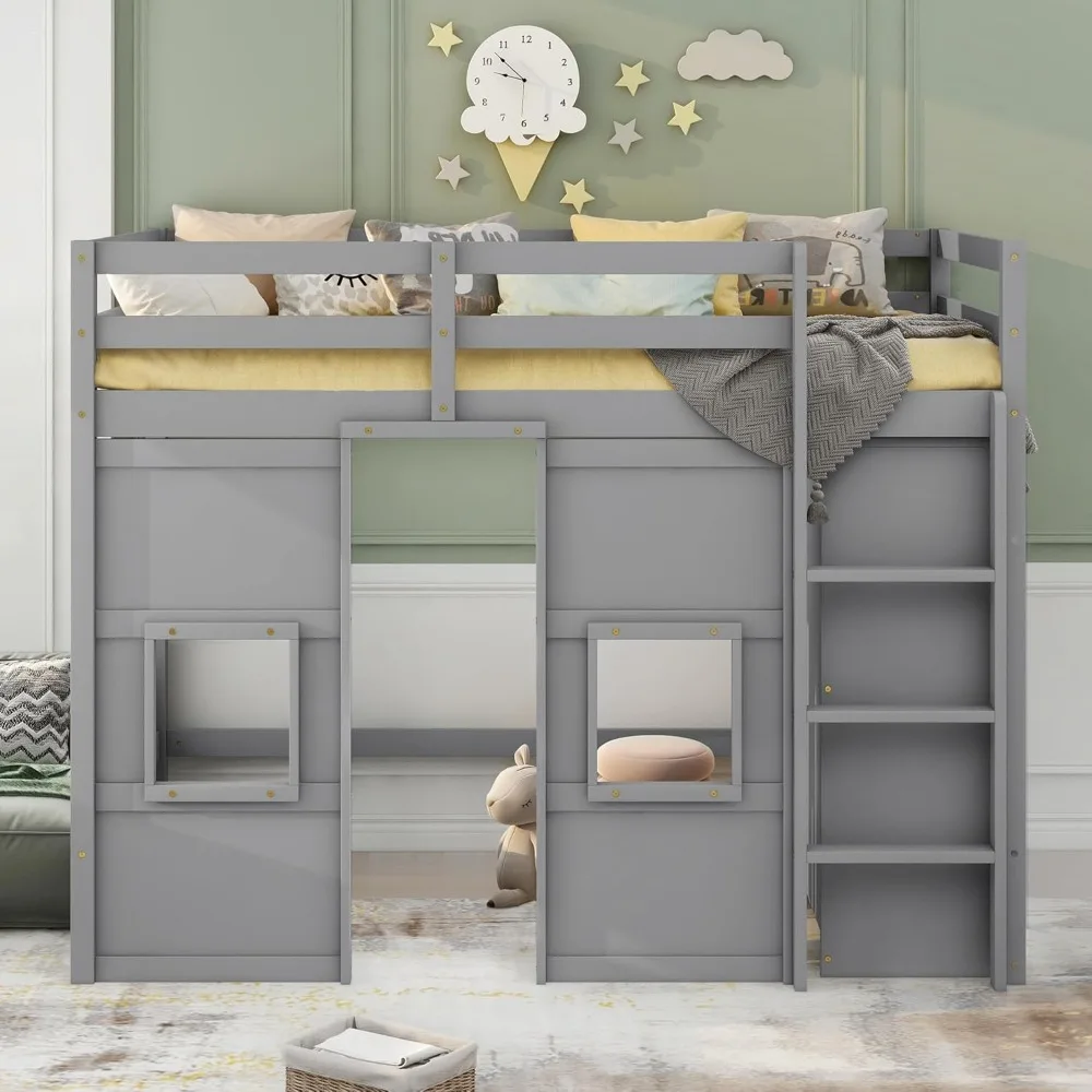 Merax Low Loft Bed Twin Size with Underneath Play Space and 2 Windows, Wood Twin Castle Bed with Built-in Storage Wardrobe
Merax Low Loft Bed Twin Size with Underneath Play Space and 2 Windows, Wood Twin Castle Bed with Built-in Storage Wardrobe