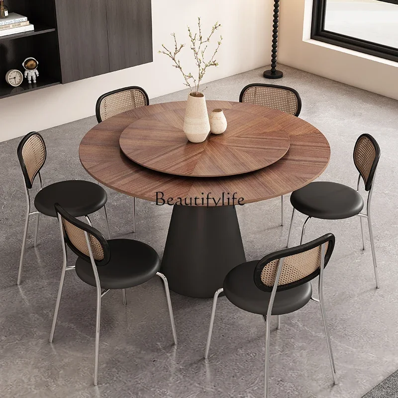 Italian Minimalist North American Black Walnut Patchwork round Dining Table Retro Style Solid Wood Round Table
Italian Minimalist North American Black Walnut Patchwork round Dining Table Retro Style Solid Wood Round Table