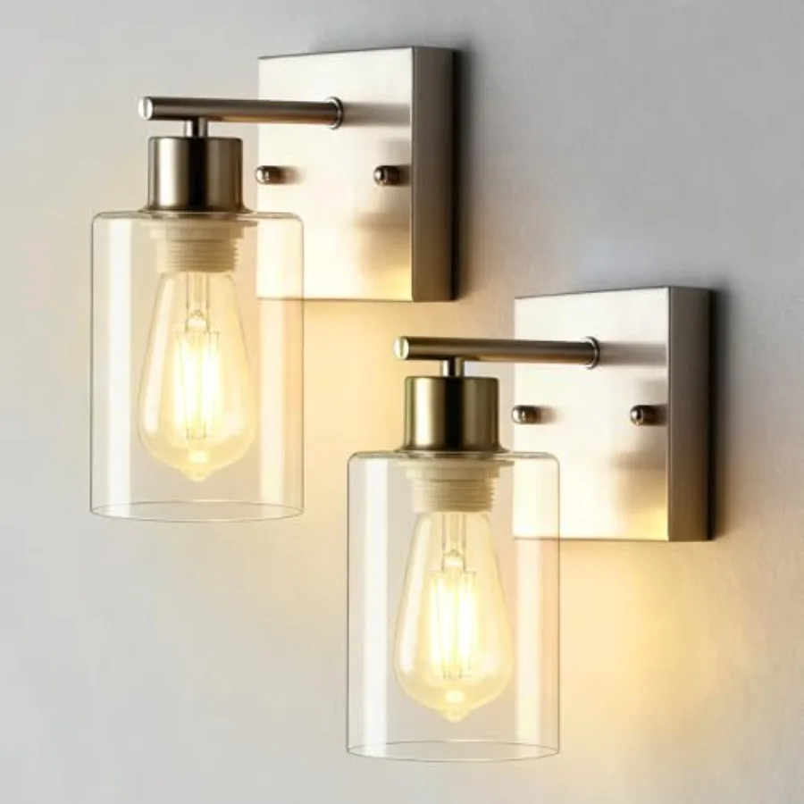 2-Pack Bathroom Wall Sconces, Vanity Lights, Modern Wall Light Fixture with Clear Glass Shade, Farmhouse Wall-Mount Lighting La
2-Pack Bathroom Wall Sconces, Vanity Lights, Modern Wall Light Fixture with Clear Glass Shade, Farmhouse Wall-Mount Lighting La
