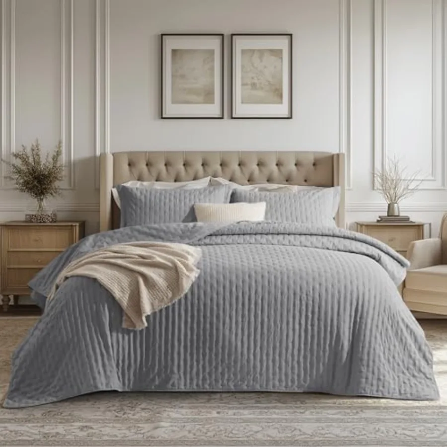 Quilt - Grey Bedspread Size and Lightweight Comforter Modern Coverlet with Clover Pattern Ultra Soft All-Season Bedding 1 x 96
Quilt - Grey Bedspread Size and Lightweight Comforter Modern Coverlet with Clover Pattern Ultra Soft All-Season Bedding 1 x 96