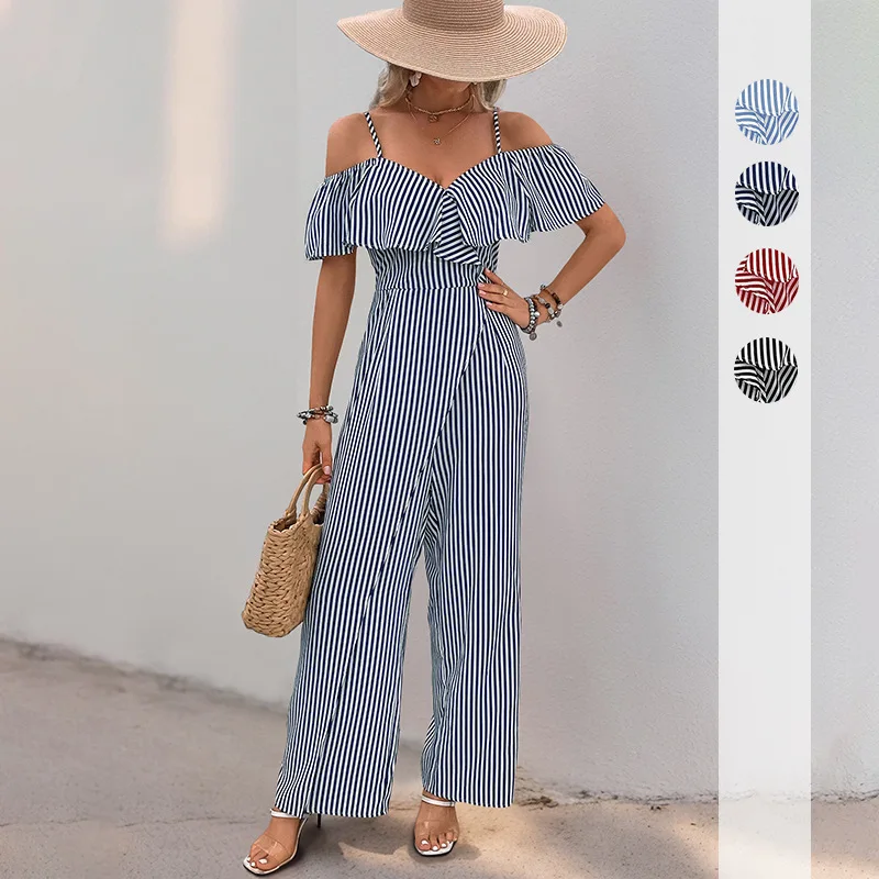 New Casual Vacation Jumpsuit With Off Shoulder Straps, Vertical Stripes, Wide Legs, Jumpsuit Pants
New Casual Vacation Jumpsuit With Off Shoulder Straps, Vertical Stripes, Wide Legs, Jumpsuit Pants