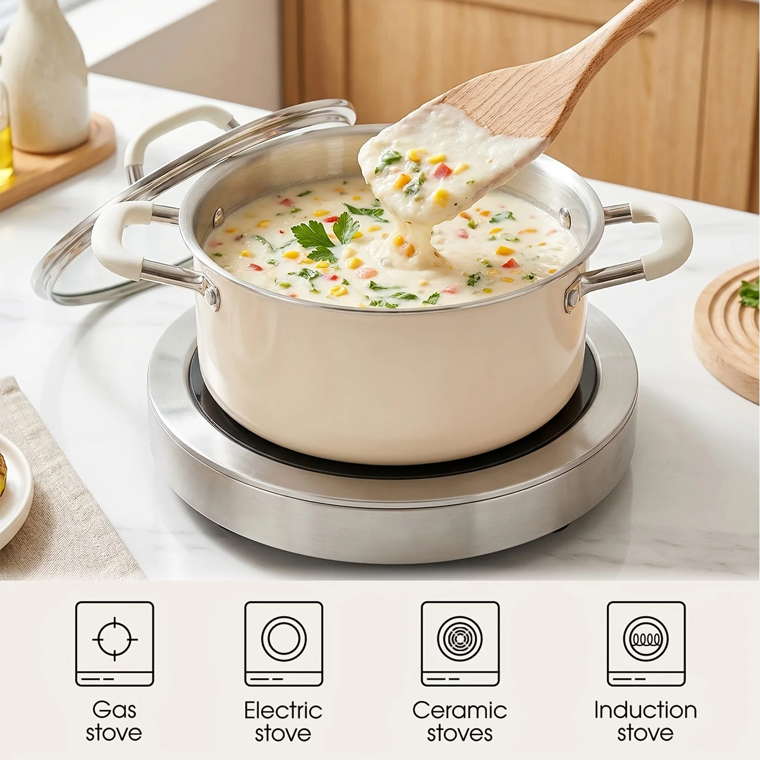 304 (18/8) three-layer steel stainless steel thickened soup pot complementary food boiled milk porridge
304 (18/8) three-layer steel stainless steel thickened soup pot complementary food boiled milk porridge