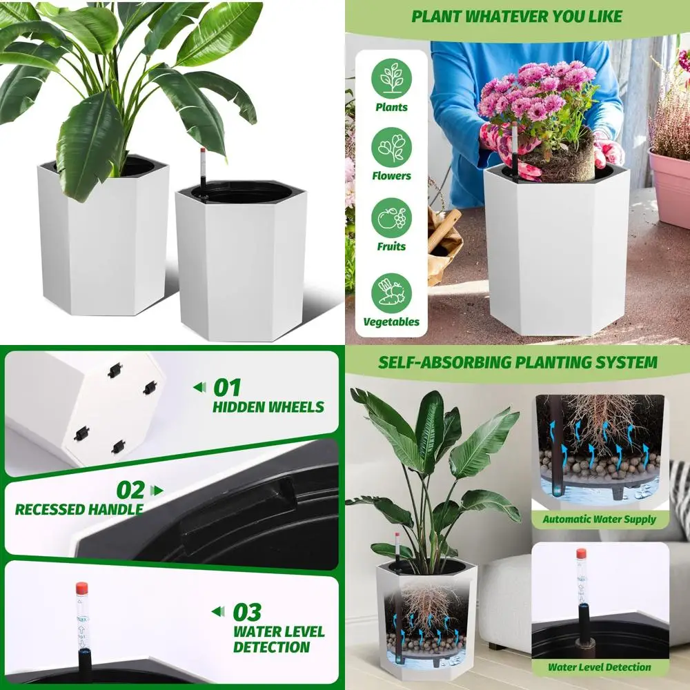 Набор из 2 уличных горшков для самополивания, высокие горшки 16 дюймов с индикатором уровня воды, дренажем и колесами для комнатных растений
Набор из 2 уличных горшков для самополивания, высокие горшки 16 дюймов с индикатором уровня воды, дренажем и колесами для комнатных растений