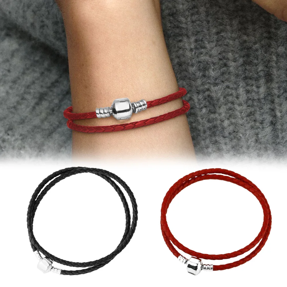 925 Sterling Silver Classic Double Black Leather Bracelets Fashion Jewelry Fit Birthday Gifts for Women
925 Sterling Silver Classic Double Black Leather Bracelets Fashion Jewelry Fit Birthday Gifts for Women