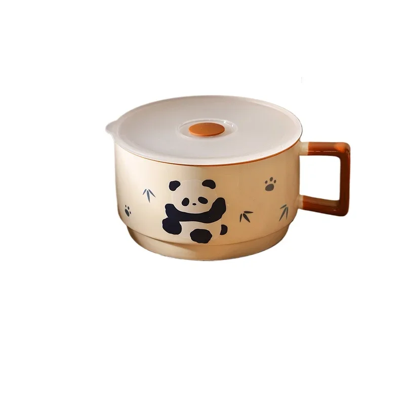 Panda Instant Noodles Bowl Large Capacity Ceramic Handle Bowl with Lid Student Canteen Rice Microwave Heating Bowl
Panda Instant Noodles Bowl Large Capacity Ceramic Handle Bowl with Lid Student Canteen Rice Microwave Heating Bowl