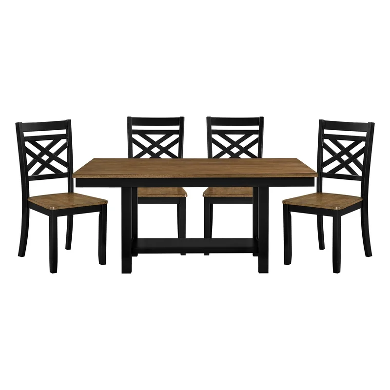 Modern Farmhouse 5-Piece Dining Set with Storage Shelf and 4 Chairs, Black Brown Finish Wooden Furniture
Modern Farmhouse 5-Piece Dining Set with Storage Shelf and 4 Chairs, Black Brown Finish Wooden Furniture