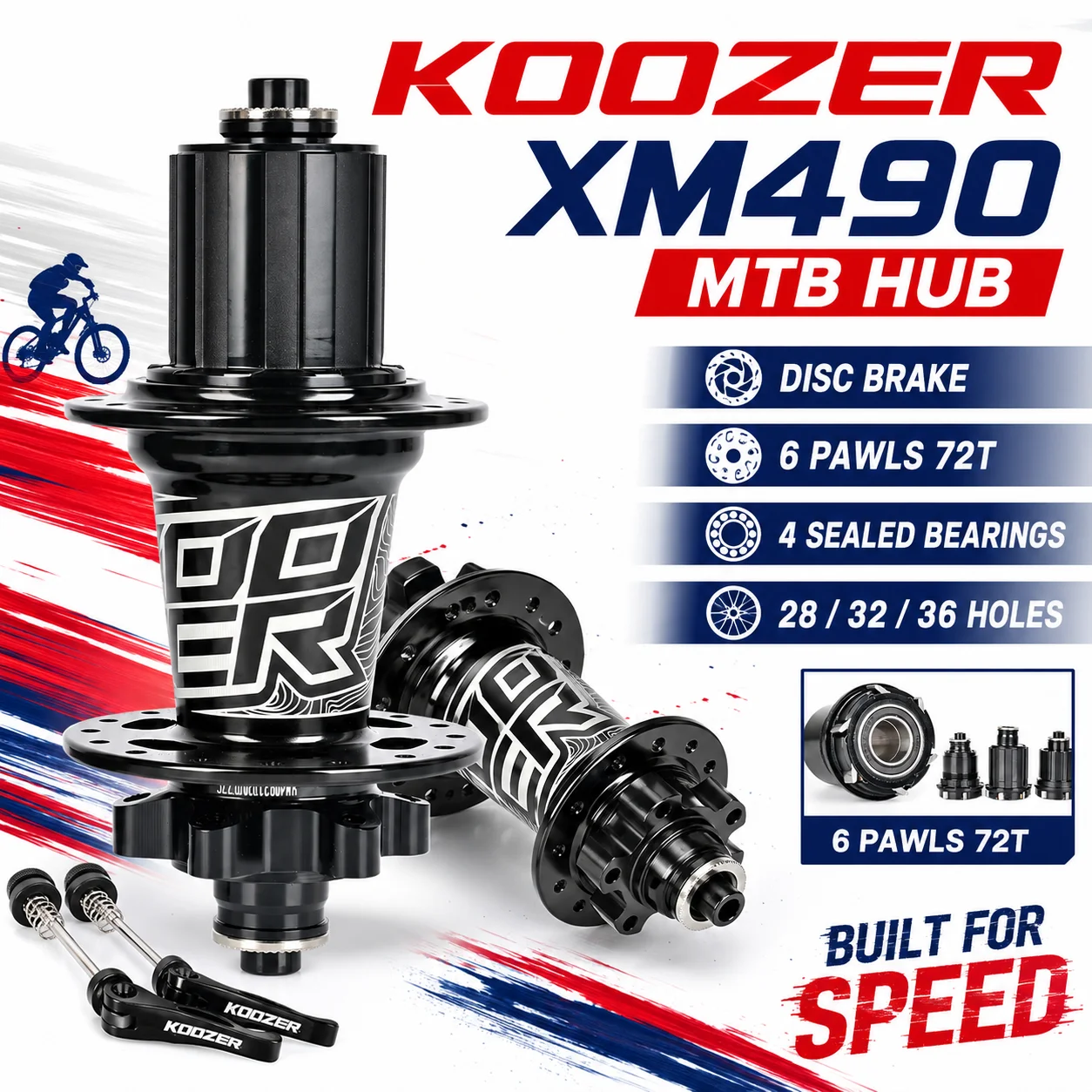 Koozer XM490 MTB Mountain Bike Disc Brake Hubs 6 Pawls 72 Clicks 4 Bearings QR Thru Axle HG XD MS 28/32/36H 8-12S
Koozer XM490 MTB Mountain Bike Disc Brake Hubs 6 Pawls 72 Clicks 4 Bearings QR Thru Axle HG XD MS 28/32/36H 8-12S