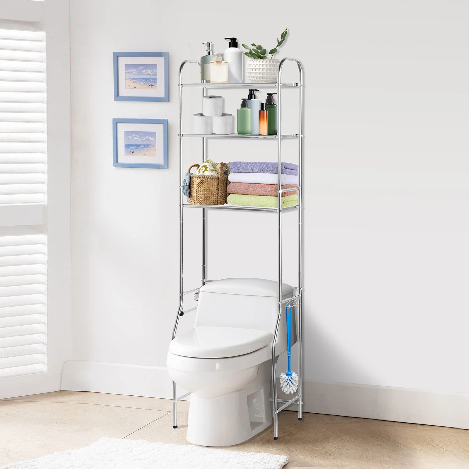 3 Tier Over The Toilet Storage Rack with Hooks and Roll Holder Bathroom Floor-standing Toilet Storage Rack Stainless Steel Shelf
3 Tier Over The Toilet Storage Rack with Hooks and Roll Holder Bathroom Floor-standing Toilet Storage Rack Stainless Steel Shelf