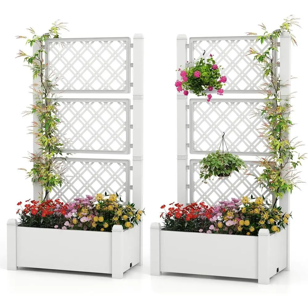 2-Piece Elevated Garden Bed Set with Lattice Trellis, Drainage, and Water Level Gauge for Outdoor Plants
2-Piece Elevated Garden Bed Set with Lattice Trellis, Drainage, and Water Level Gauge for Outdoor Plants