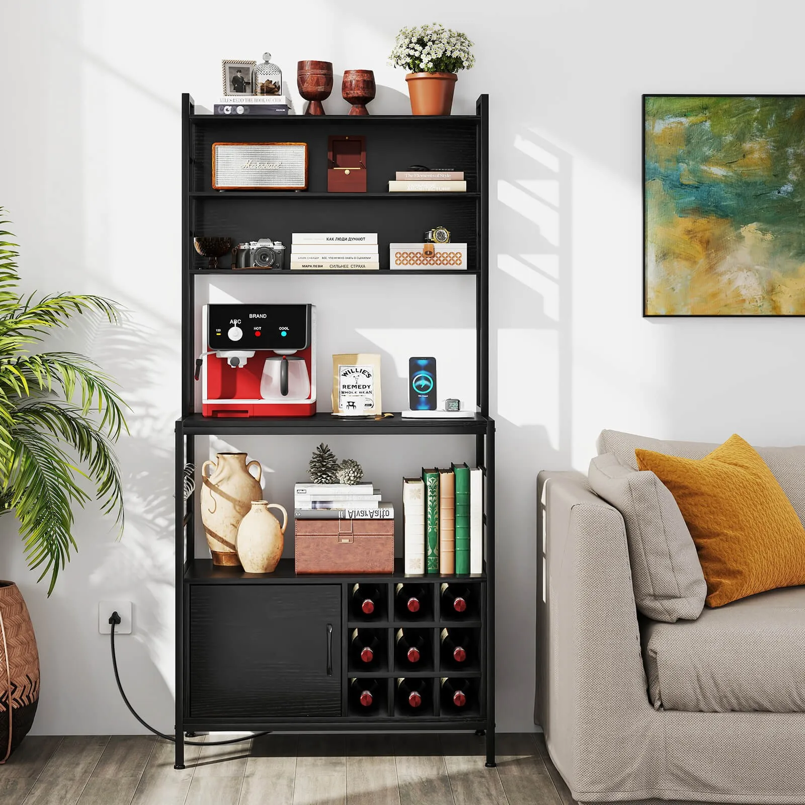 67" Bakers Rack with Power Outlet Coffee Bar Cabinet with S-Shaped Hooks
67" Bakers Rack with Power Outlet Coffee Bar Cabinet with S-Shaped Hooks