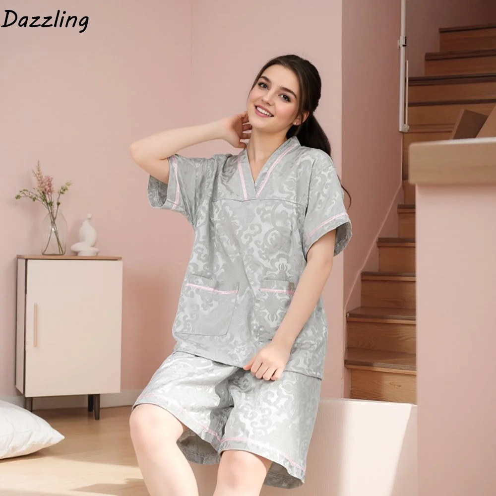 Nightwear V-Neck Sweat Steamed Clothings Floral Unisex Short Sleeve Pajamas Loose Homewear Sauna Specific Clothing Home
Nightwear V-Neck Sweat Steamed Clothings Floral Unisex Short Sleeve Pajamas Loose Homewear Sauna Specific Clothing Home