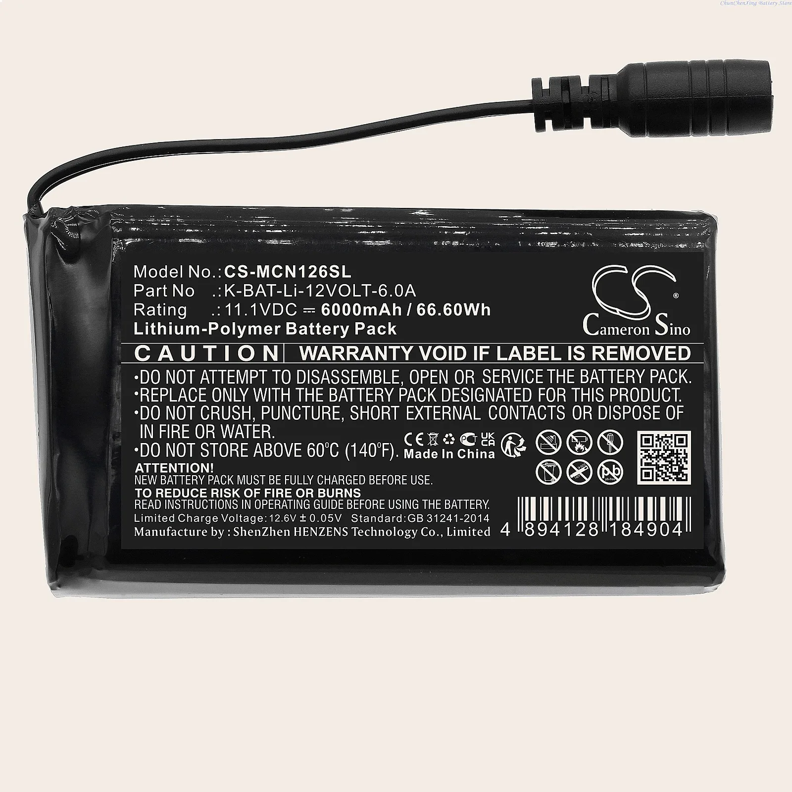 Cameron Sino 11.1V 6000mAh Heated Clothes Battery K-BAT-Li-12VOLT-6.0A for Macna Li-po 12V 6A
Cameron Sino 11.1V 6000mAh Heated Clothes Battery K-BAT-Li-12VOLT-6.0A for Macna Li-po 12V 6A